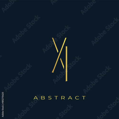 XI Abstract Golden Logo Design. Abstract Golden Symbol Composition on a Dark Navy Blue Background