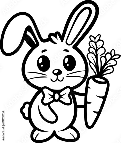SVG vector illustration of a bunny holding a carrot.Cute Bunny Character Surrounded by Carrots Design