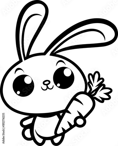 SVG vector illustration of a bunny holding a carrot.Cute Cartoon Bunny Holding a Carrot Illustration