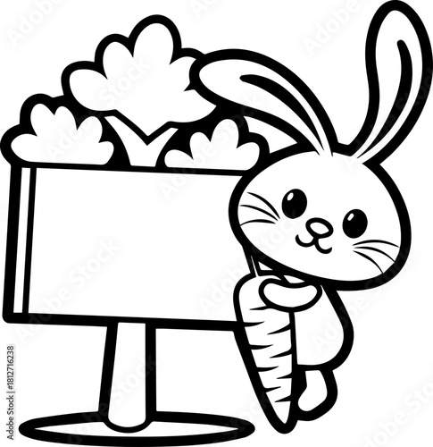 SVG vector illustration of a bunny holding a carrot.Cute Cartoon Bunnies Holding Carrots in Adorable Scene