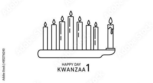 Line art illustration of kwanzaa candles on a holder celebrating the holiday silhouette
