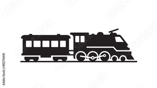Steam train silhouette vintage locomotive with passenger car vector illustration isolated on white background