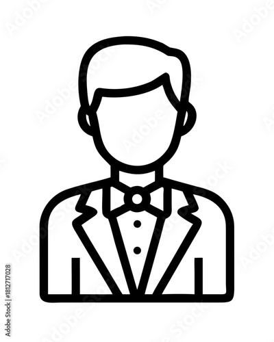 Line art avatar of man in tuxedo with bow tie