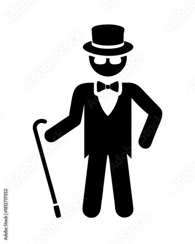 Silhouette of gentleman in top hat and cane