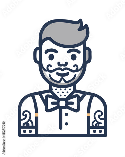 Cartoon hipster man with tattoos and bow tie