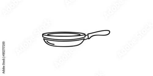 Frying pan line icon, cooking concept. Vector graphics. Kitchen pan sign on white background, style icon mobile or web design.
