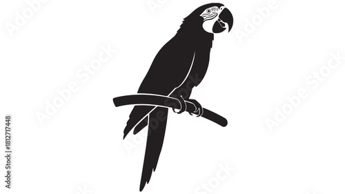 Isolated parrot vector illustration a simple flat design of a macaw perched on a branch perfect for logos and graphic elements
