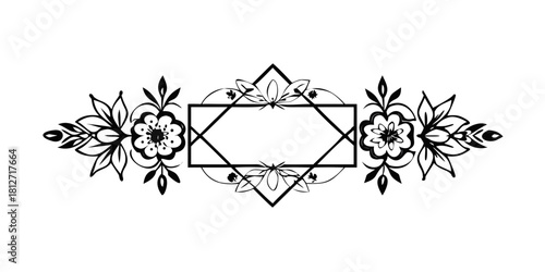 Black floral frame with diamond corners and side flowers