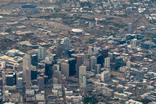 Canvas Print Aerial view of Denver, Colorado showcases the downtown area with prominent skyscrapers