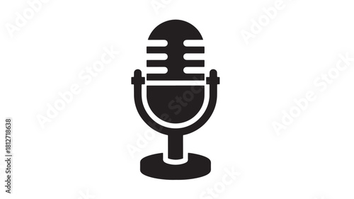 Retro microphone icon simple black glyph vector illustration isolated on white background for podcasting and audio recording