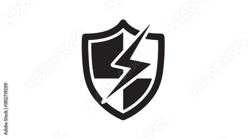 Shield icon with lightning bolt simple flat vector design element isolated on white background