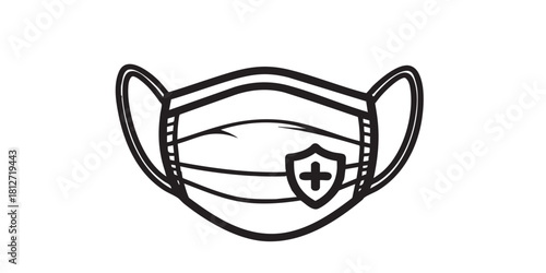 Disposable mask line icon, safety workwear concept. Vector graphics. Antibacterial face mask with strap, protection sign on white background, style icon mobile or web design.