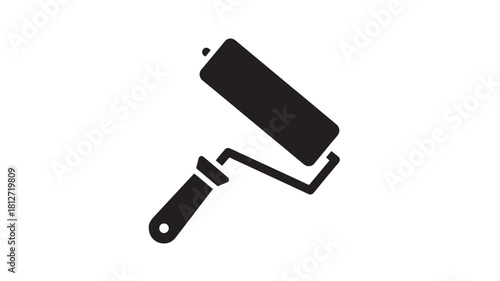 Paint roller icon simple black glyph vector illustration isolated on white background for construction and renovation projects