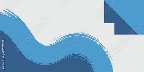 A light gray background with a blue wave design and a blue square in the upper right corner area