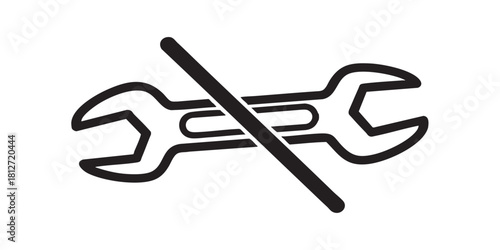 Double ended wrench ban line icon, repair concept. Vector graphics. Forbidden, prohibited item sign on white background, style icon mobile or web design