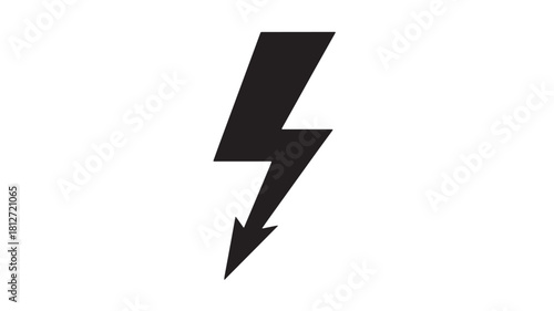 Black lightning bolt vector icon simple flat glyph design isolated on white background