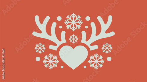 Festive design featuring antlers heart snowflakes and dots on a coral colored background image art