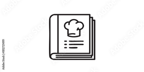 Recipe book with chef hat line icon, cooking concept. Vector graphics. Book notes sign on white background, style icon mobile or web design.
