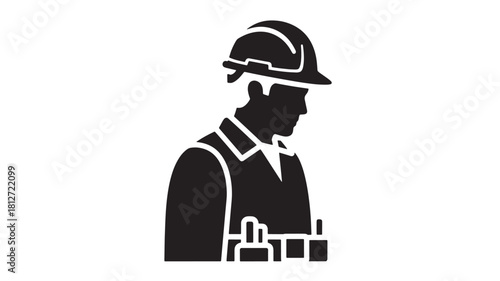 Silhouette of a construction worker wearing a hard hat vector illustration for safety and industrial applications isolated on white