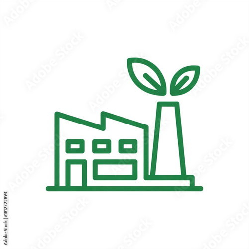 Green factory icon symbolizing sustainable industry and eco friendly production methods