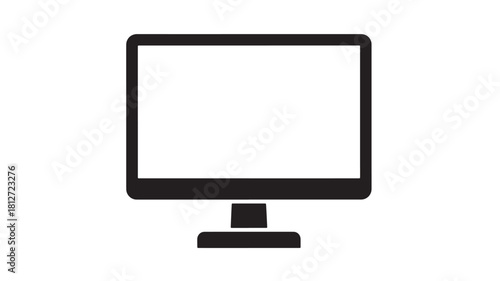 Black and white monitor icon simple flat vector illustration for user interface design isolated on white background