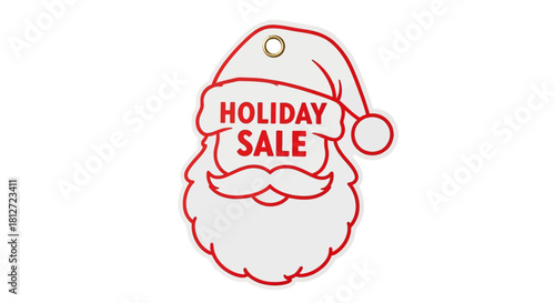 Holiday sale tag with Santa hat outline offers festive discounts and savings on seasonal gifts and decorations for Christmas shoppers