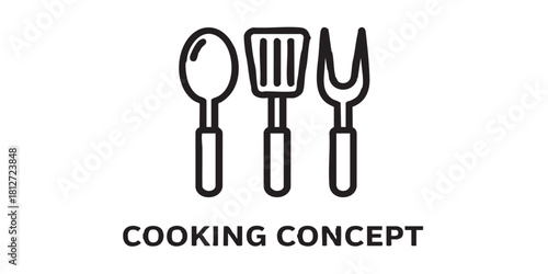 Spoon, spatula and fork line icon, cooking concept. Vector graphics. Kitchen set sign on white background, style icon mobile or web design.
