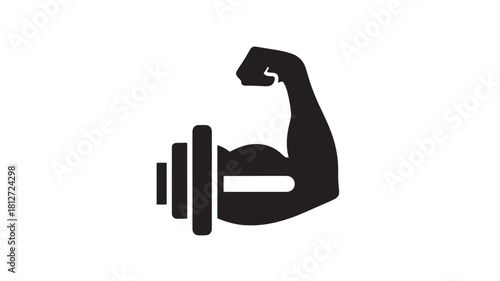 Biceps with dumbbell icon simple flat vector glyph isolated on white background for gym and fitness apps