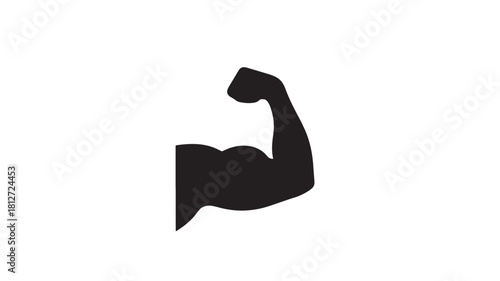 Black silhouette of a muscular arm vector icon for strength and fitness concepts isolated on white background
