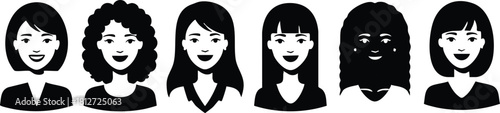 Diverse group of woman avatars vector illustration simple black and white design