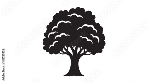 Silhouette of a deciduous tree vector illustration of a leafy oak isolated on white background