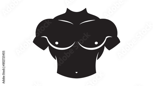 Muscular torso silhouette vector illustration of a bodybuilders chest and abs isolated on white background for fitness or health concepts