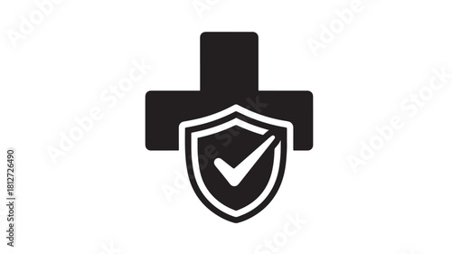 Medical insurance icon health protection shield with checkmark simple flat vector design element isolated on white background