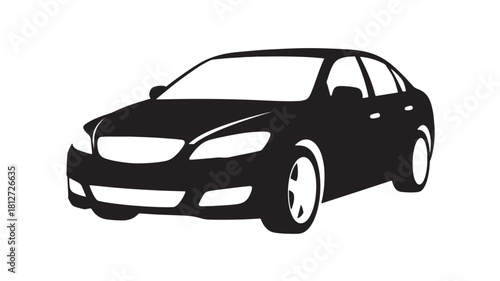 Silhouette of a sedan car black and white vector illustration isolated on white background