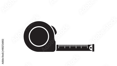 Black and white tape measure icon simple flat vector illustration for construction and home improvement isolated on white background