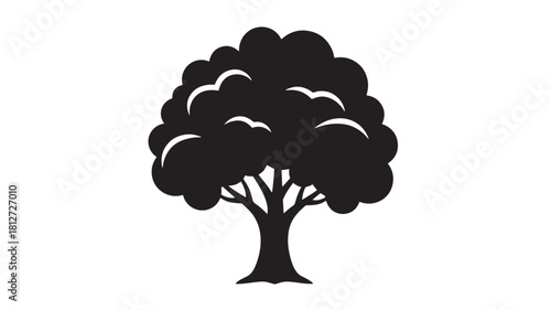 Silhouette of a deciduous tree simple flat vector illustration isolated on white background