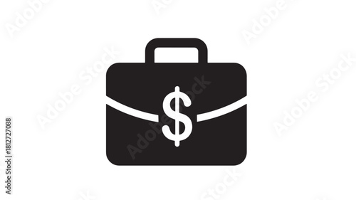 Briefcase with dollar sign icon simple flat vector glyph isolated on white background for financial business and investment concepts