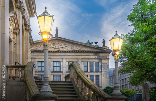 Stairs of the main entrance of the French Friedrichstadt Church - church on Gendarmenmarkt in Friedrichstadt in Berlin's Mitte district