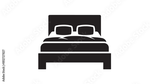 Black and white bed icon simple flat vector illustration for hotel booking app isolated on white background