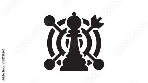 Chess bishop icon with target and arrows strategy and precision concept simple flat vector illustration isolated on white background