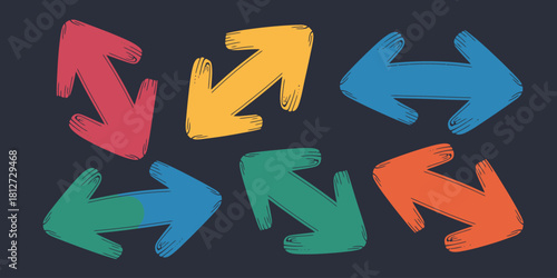 A collection of six colorful arrows pointing in various directions on a dark background illustration
