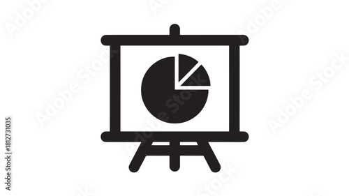 Presentation board with pie chart simple flat vector icon for business reports and data analysis isolated on white background