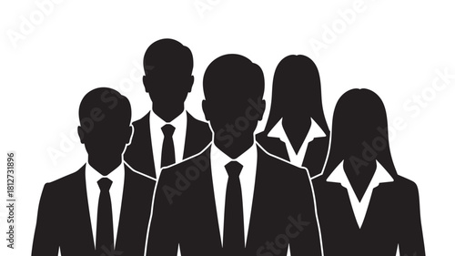 Silhouette of a diverse business team vector illustration of professional men and women in suits isolated on white background