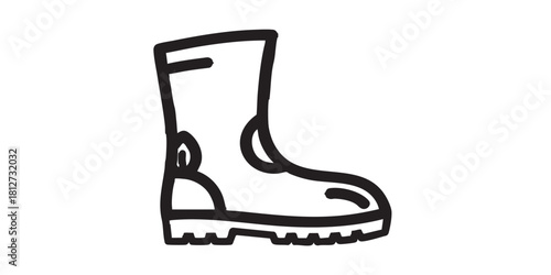 Gardener rubber boot line icon, safety workwear concept. Vector graphics. Protective boot for work in garden, footwear sign on white background, style icon mobile or web design.