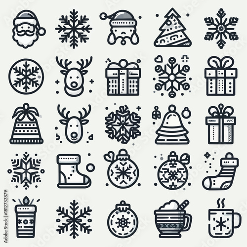 Christmas-themed icons including Santa, gifts, and snowflakes  