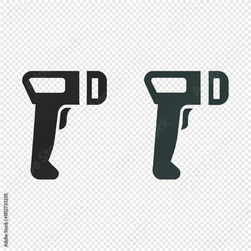 A pair of flat, solid icons depicting a non-contact infrared thermometer gun in black and dark gray.
