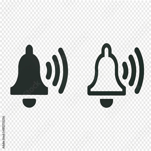 Two ringing notification bell icons, one solid glyph and one outline style, with sound waves.