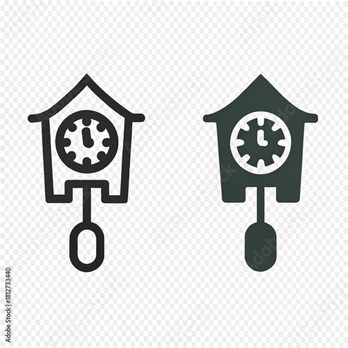 A set of two minimalist cuckoo clock icons, one in a simple line style and the other in a solid glyph style.