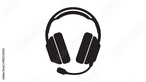 Headphones with microphone vector icon simple flat glyph design isolated on white background for user interface