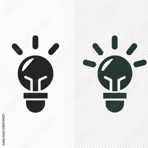 A pair of flat, minimalist lightbulb icons in black and dark green, symbolizing a bright idea.
